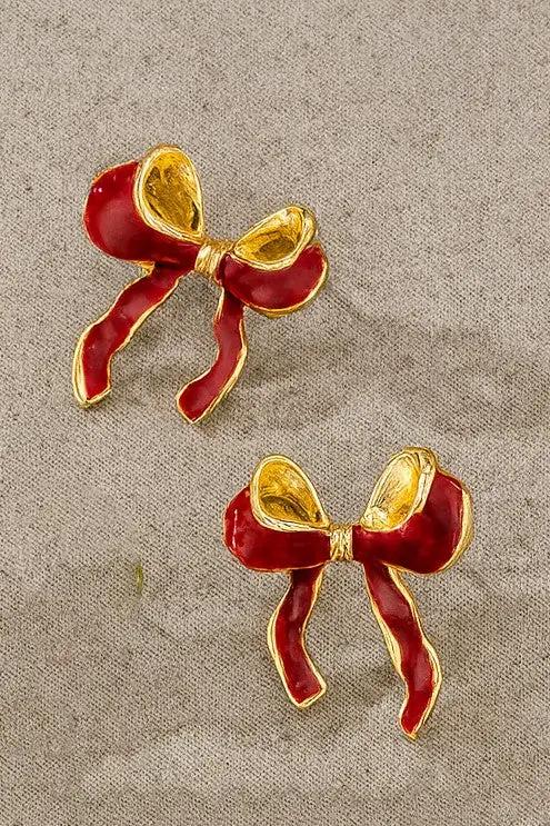 Aretes de Botón Lazo con Esmalte Blanco y Borde Dorado | Diseño Femenino y Delicado | Joyería Elegante by LA3accessories