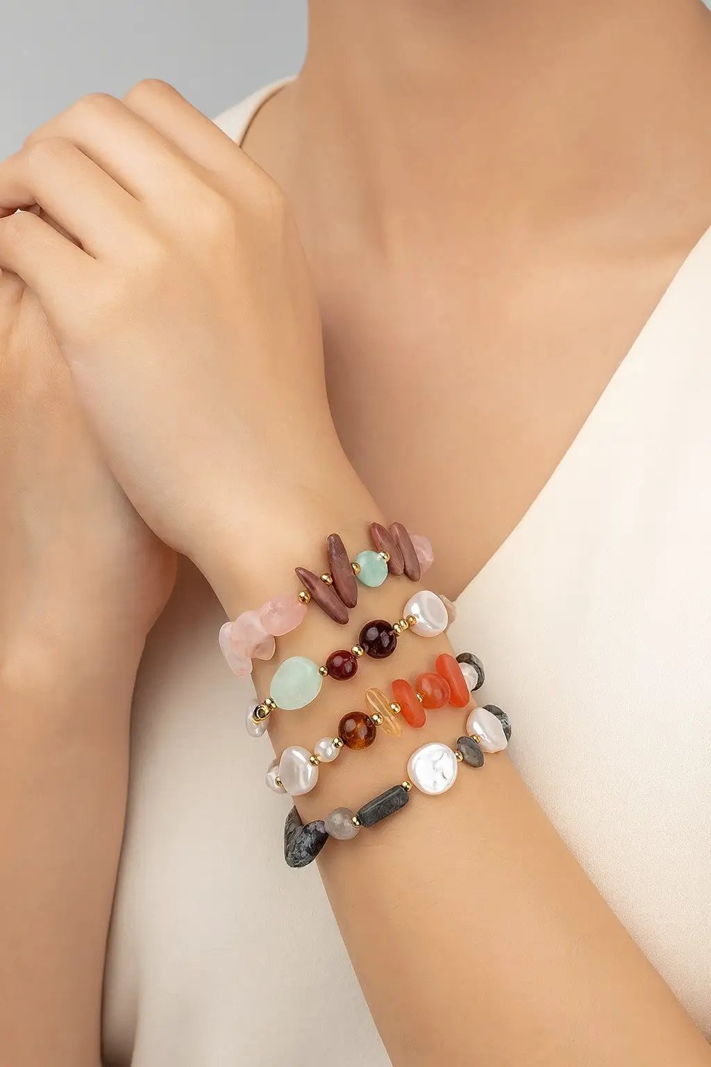 Pulsera de cadena de serpiente ajustable de ágata mixta by Yanet Collective