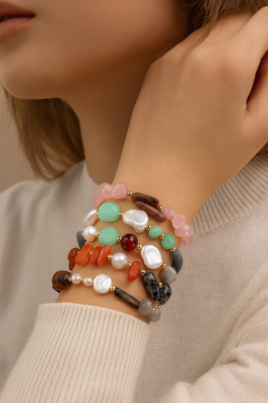 Pulsera Boho de Ágata y Perlas Naturales con Cadena Ajustable