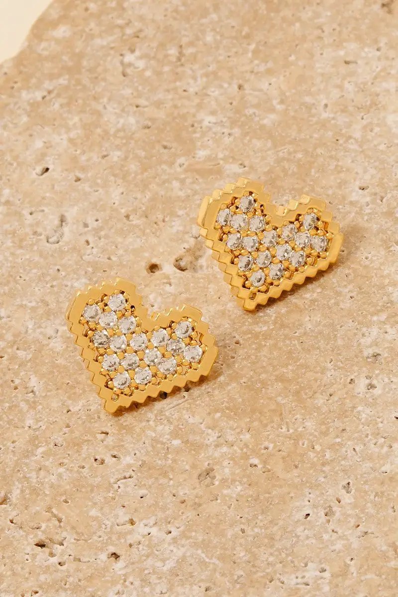 Pendientes de Corazón Pixelado con Pavé de Circonitas Cúbicas by Yanet Collective