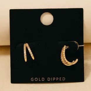 Aretes de aro en capas con pavé de zirconia cúbica bañados en oro by Yanet Collective