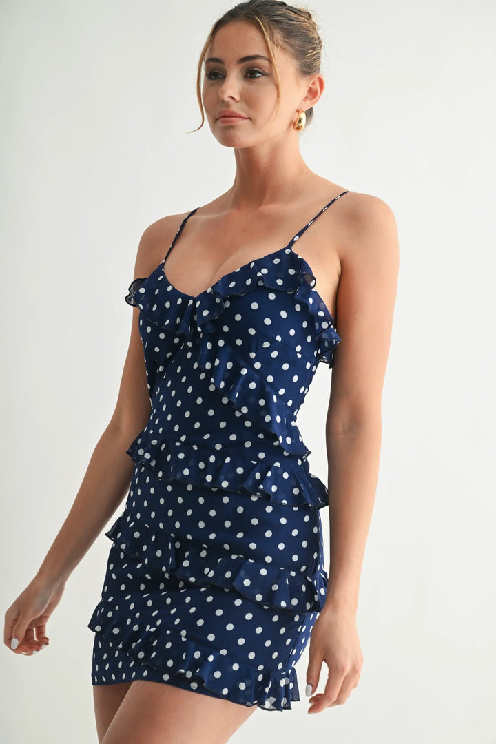 Vestido Mini volantes coqueto de lunares azul by Yanet Collective