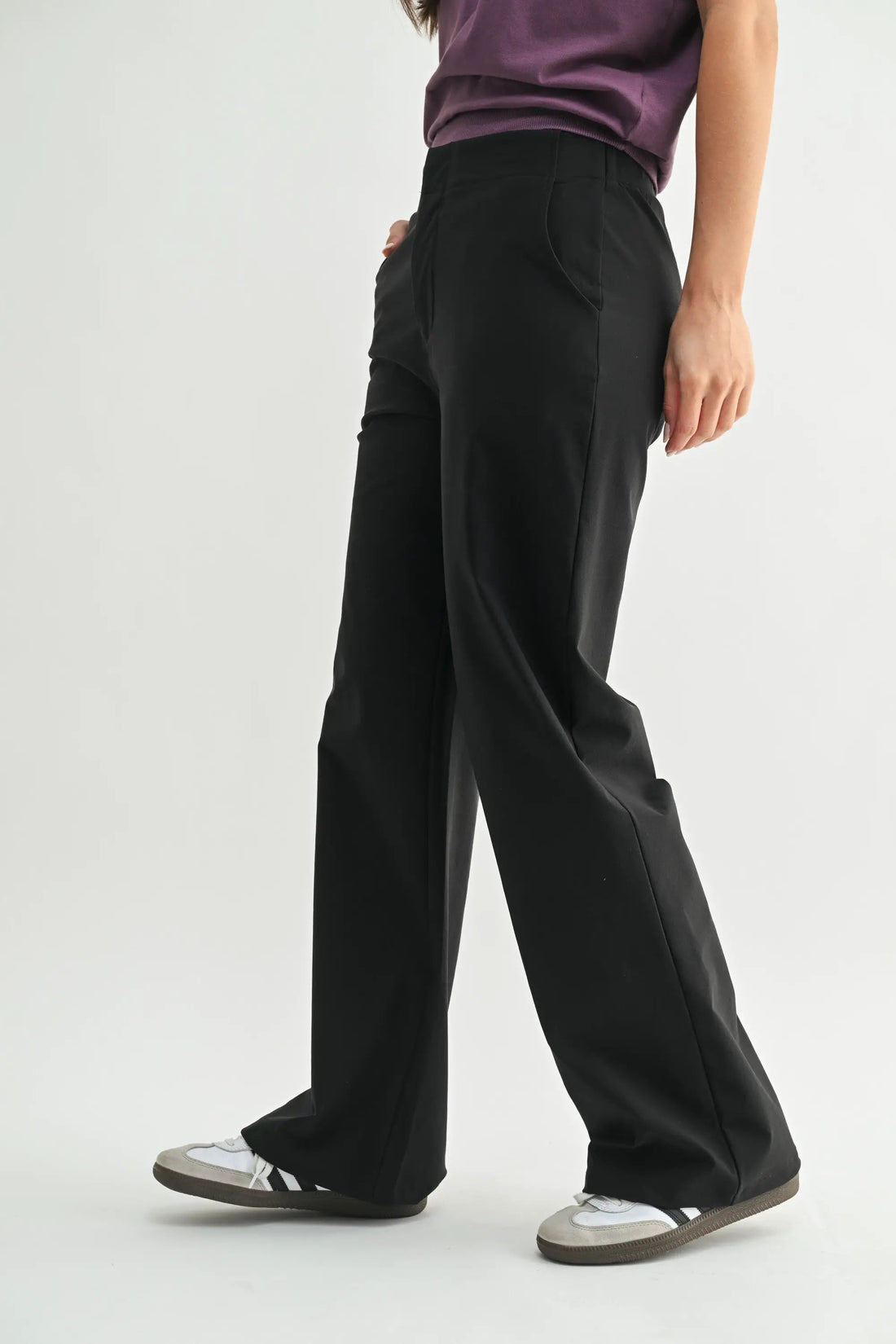 Pantalón Negro Mujer Pierna Ancha Transpirable Fresco | Oficina Casual Chic by Yanet Collective