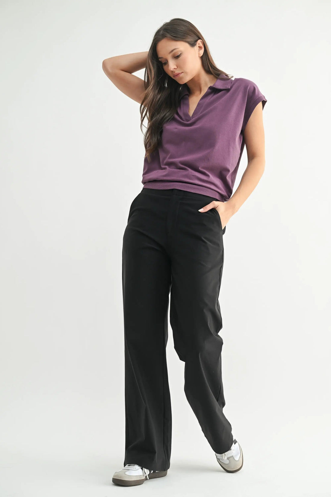 Pantalón Negro Mujer Pierna Ancha Transpirable Fresco | Oficina Casual Chic by Yanet Collective