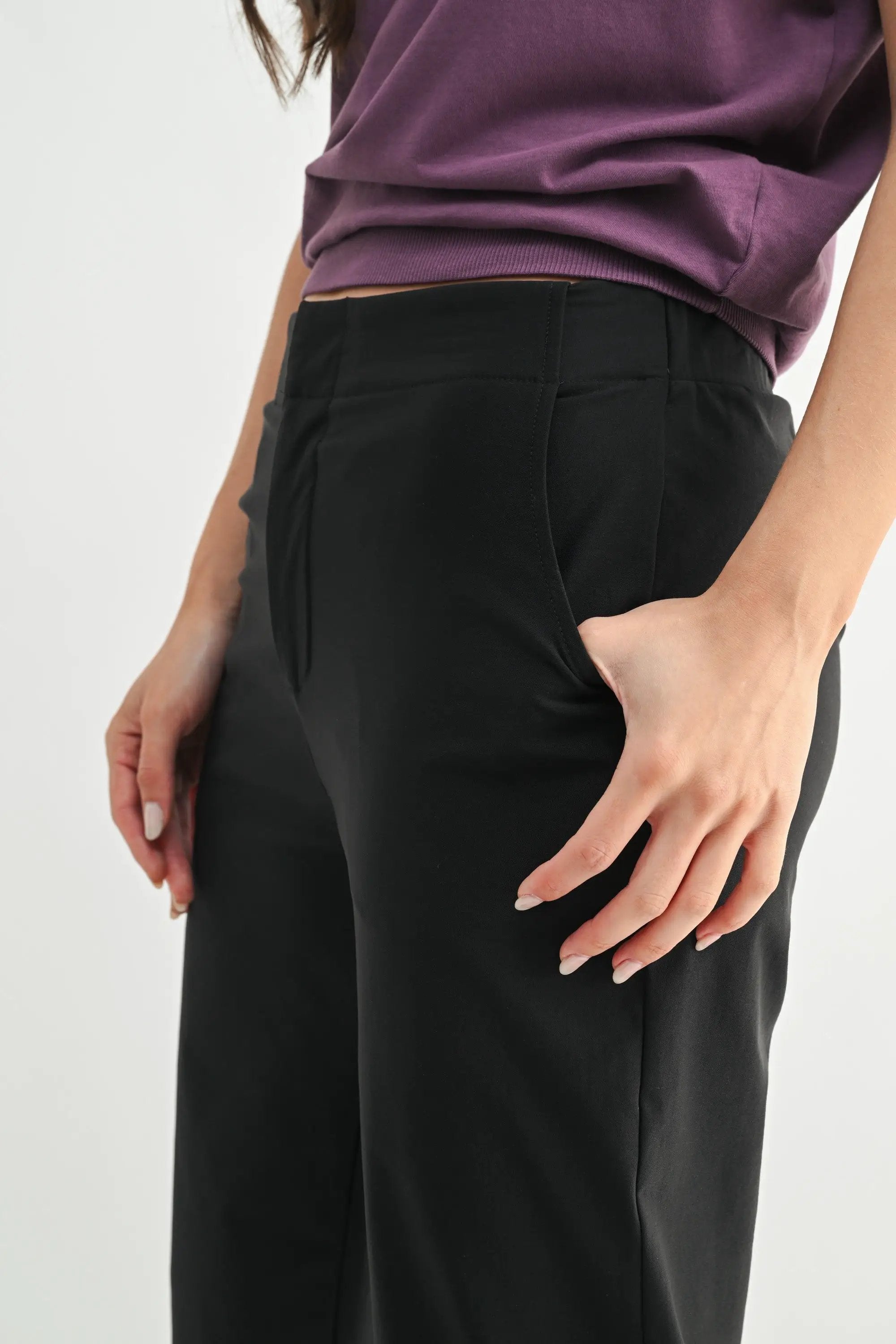 Pantalón Negro Mujer Pierna Ancha Transpirable Fresco | Oficina Casual Chic by Yanet Collective