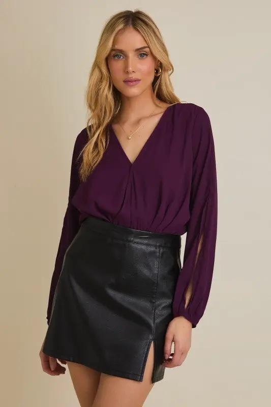 Blusa Body de Dama Elegante Morado Manga Larga by Gilli