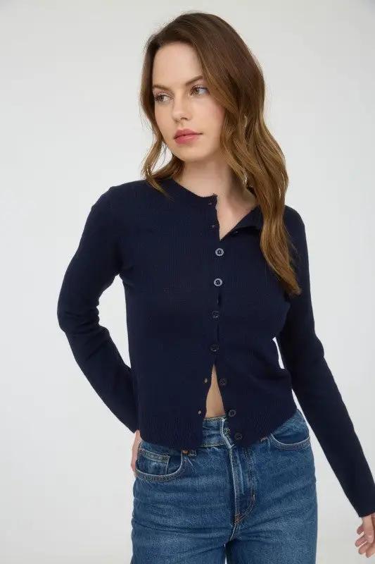Suéter Cardigan de Dama Cuello Redondo Manga Larga Botones by Blu Pepper