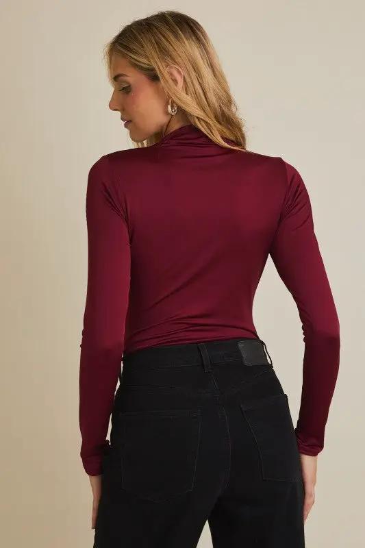 Bodysuit de Manga Larga Cuello Mock para Mujer Burgundy by Gilli