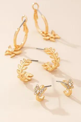 Conjunto de pendientes de tres hojas y mariposas by Yanet Collective