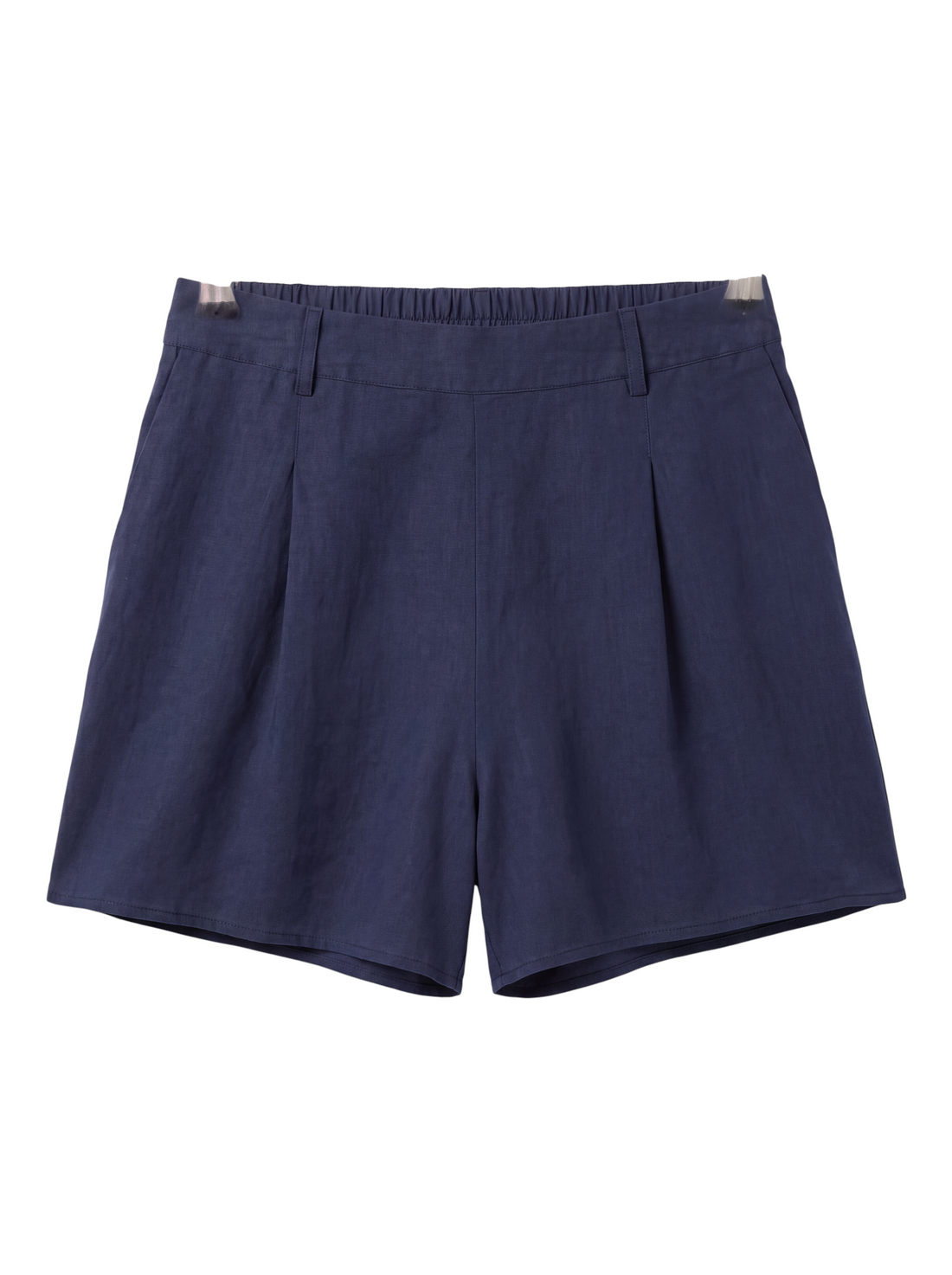 Shorts Azul Marino de Tiro Alto con Detalle Plisado - Estilo Boutique