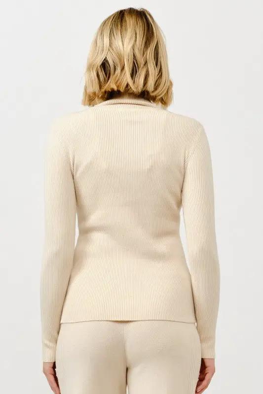 Suéter de Manga Larga Acanalado Cuello Tortuga para Mujer, Colo Khaki Beige by Cielo