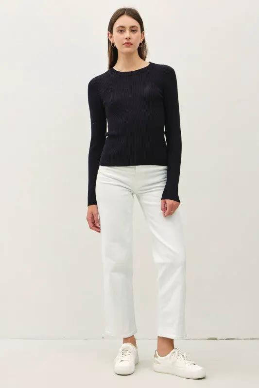 Suéter Blusa acanalado básico de manga larga con cuello redondo para mujer Negro by Be Cool