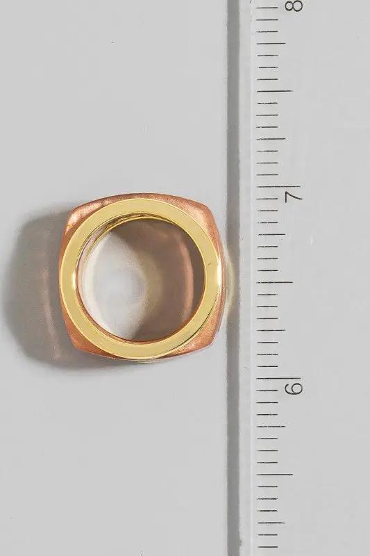 Square Acrylic And Metallic Layered Band Rings Set by Fame Accessories