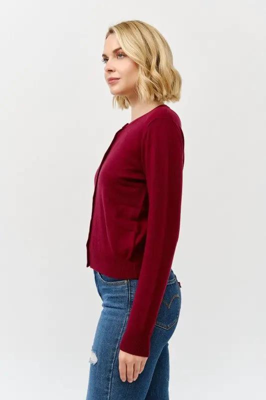 Cárdigan de Dama con Cuello Redondo y Botones - Estilo Clásico Rojo Burgundy by Cielo