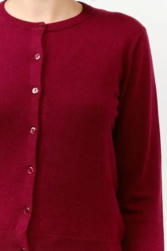 Cárdigan de Dama con Cuello Redondo y Botones - Estilo Clásico Rojo Burgundy by Cielo