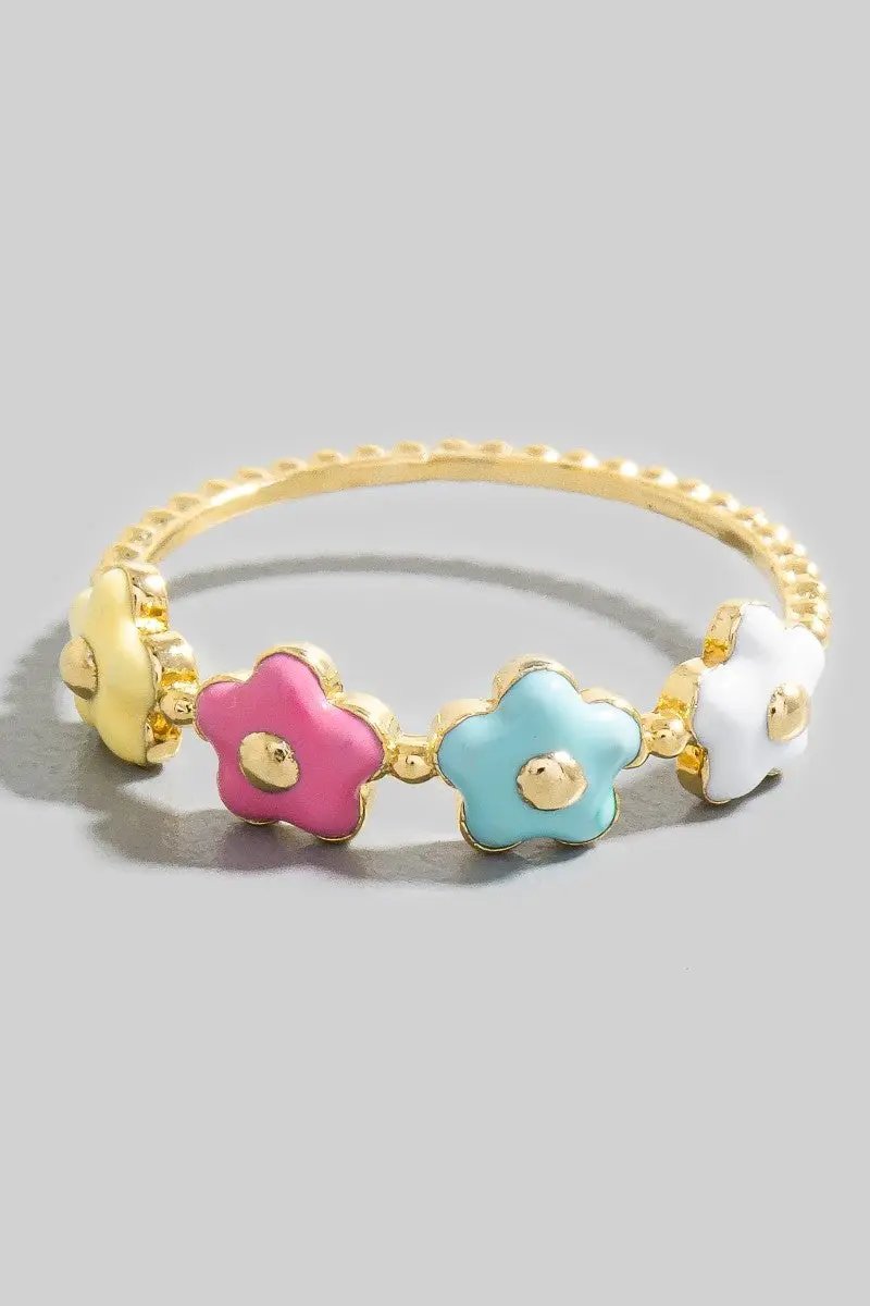 Gold Dipped Enamel Flower Station Ring by Fame Accessories