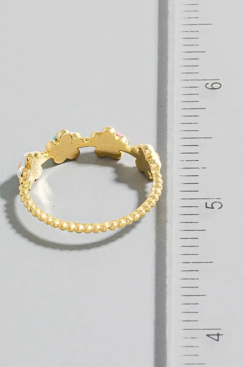 Gold Dipped Enamel Flower Station Ring by Fame Accessories