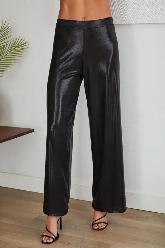 Pantalones Anchos Metálicos de Cintura Alta para Mujer by Venti6 Outlet
