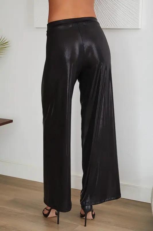Pantalones Anchos Metálicos de Cintura Alta para Mujer by Venti6 Outlet