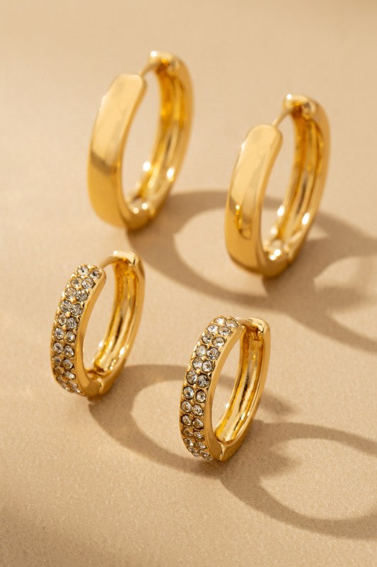 Classic Gold Huggie & Pave Hoop Set by LA3accessories