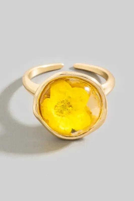 Pressed Flower Open Ring by Fame Accessories
