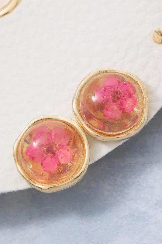 Three Pair Resin Pressed Flower Earrings Set by Fame Accessories