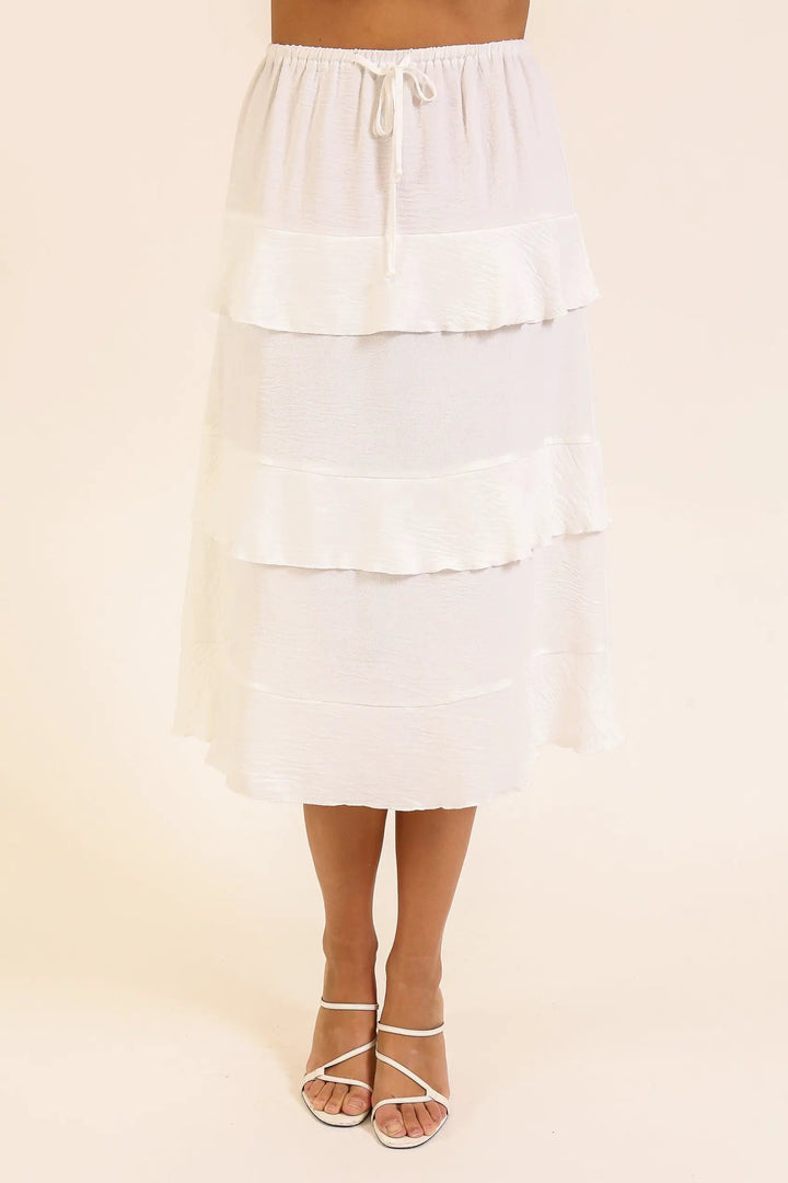 Falda Midi Blanca de Volantes en Capas de Tela Airflow by TIMING