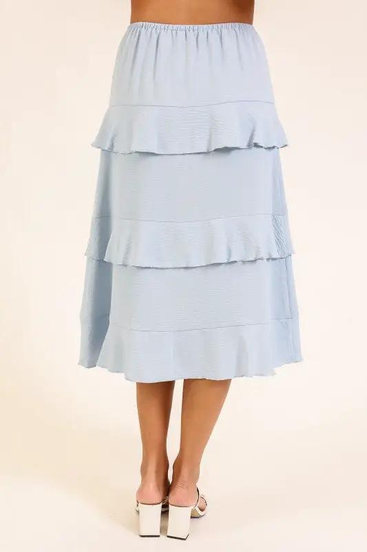 Falda Midi de Dama con Volantes en Capas Estilo Boho Chic, Azul by TIMING