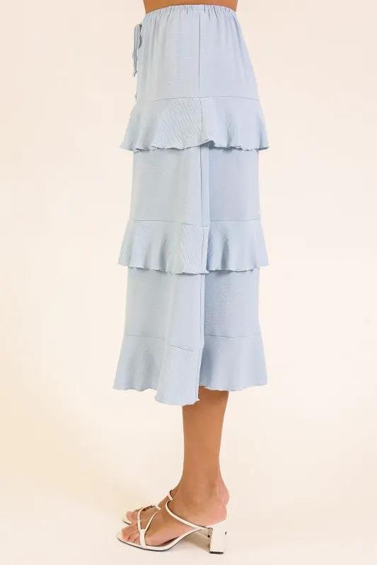 Falda Midi de Dama con Volantes en Capas Estilo Boho Chic, Azul by TIMING