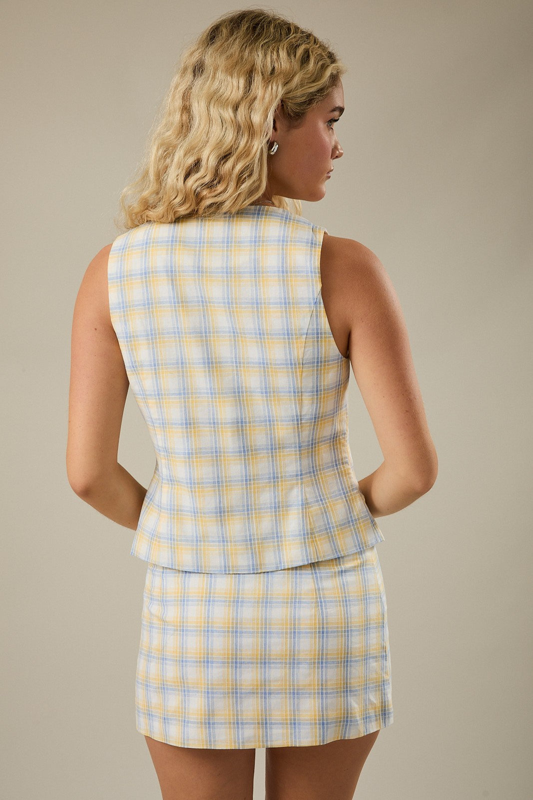 Falda Corta de Cuadros Escoceses – Falda Mini de Algodón Tejido en Amarillo y Azul
