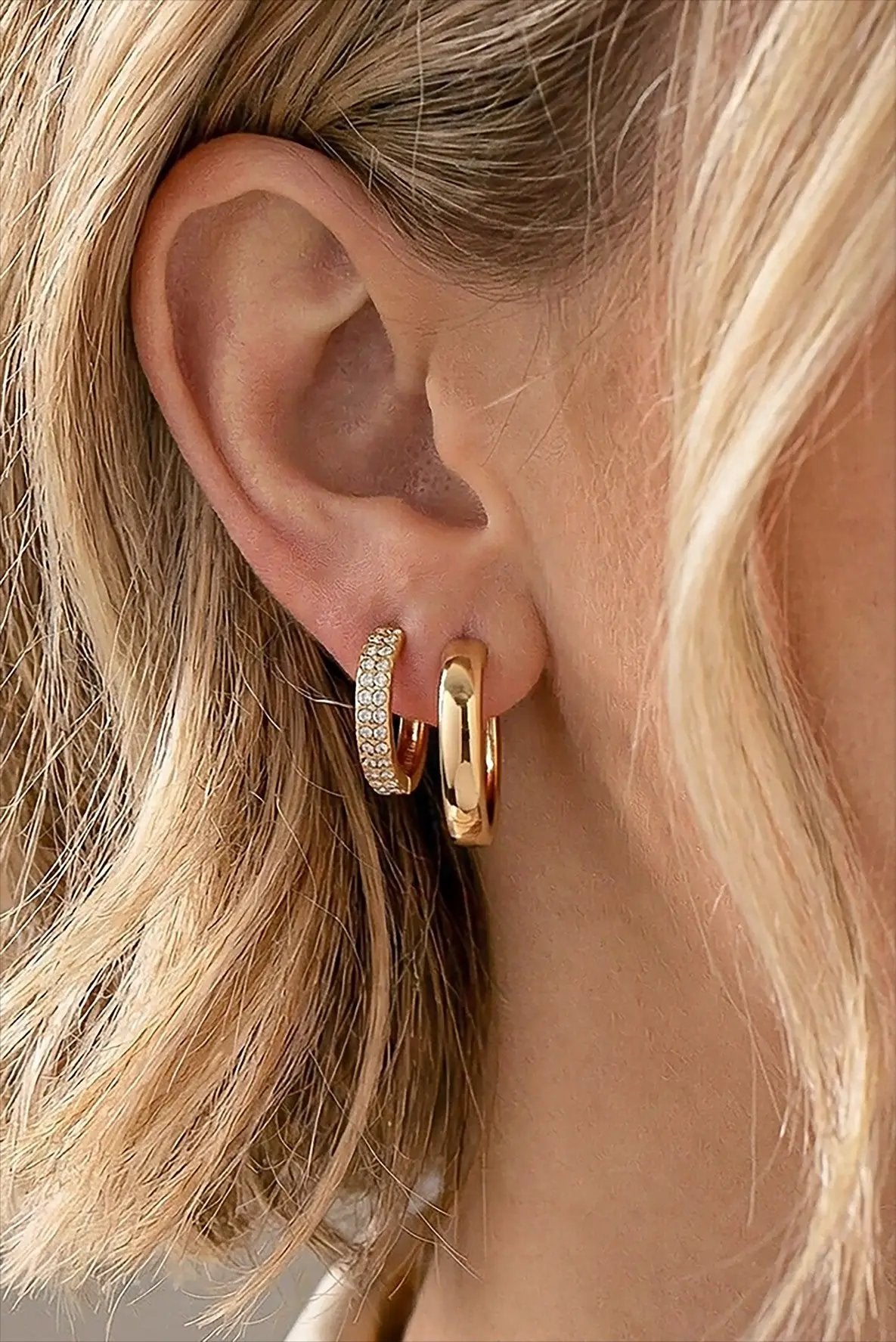 Classic Gold Huggie & Pave Hoop Set by LA3accessories