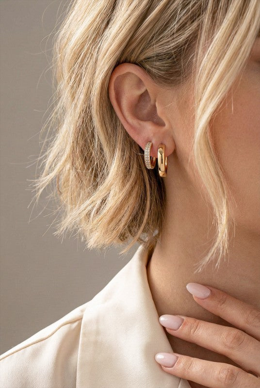 Classic Gold Huggie & Pave Hoop Set by LA3accessories