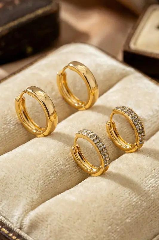 Classic Gold Huggie & Pave Hoop Set by LA3accessories