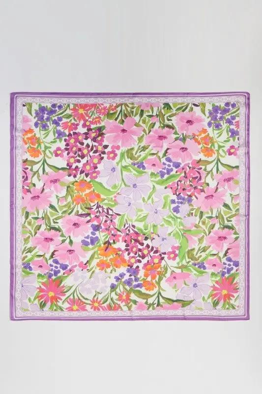 Colorful Flower Garden Print Square Bandana Scarf by Fame Accessories