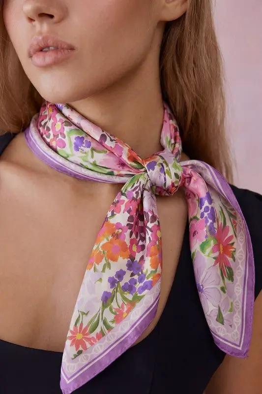 Colorful Flower Garden Print Square Bandana Scarf by Fame Accessories