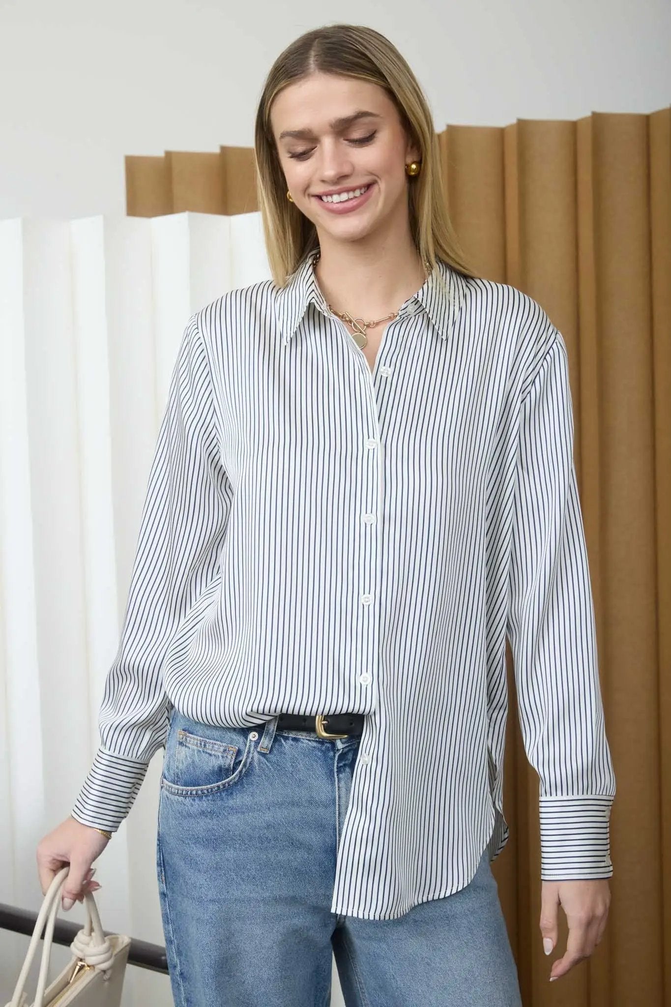 Camisa de Vestir con Pinstripe by Blu Pepper