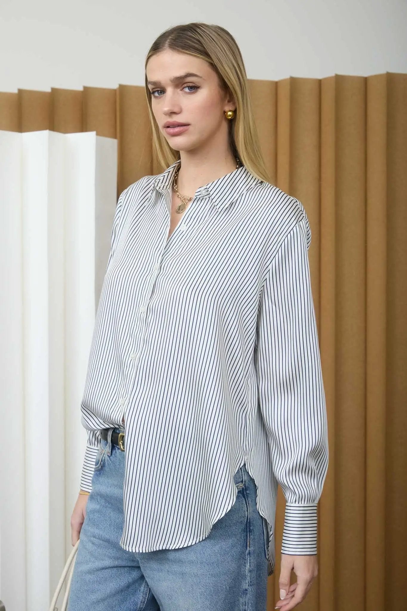 Camisa de Vestir con Pinstripe by Blu Pepper