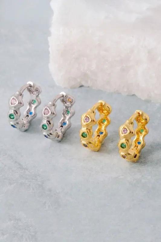 Gold Dipped Vibrant Studded Hoop Earrings by Fame Accessories