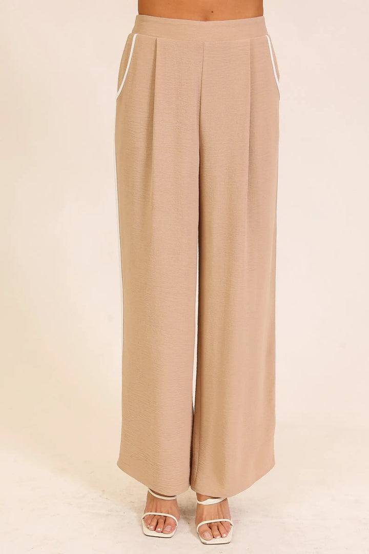 Pantalones Anchos Desert Muse con Contraste - Elegancia y Comodidad by TIMING