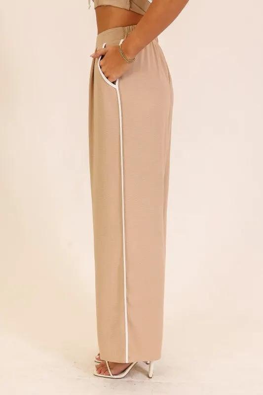 Pantalones Anchos Desert Muse con Contraste - Elegancia y Comodidad by TIMING