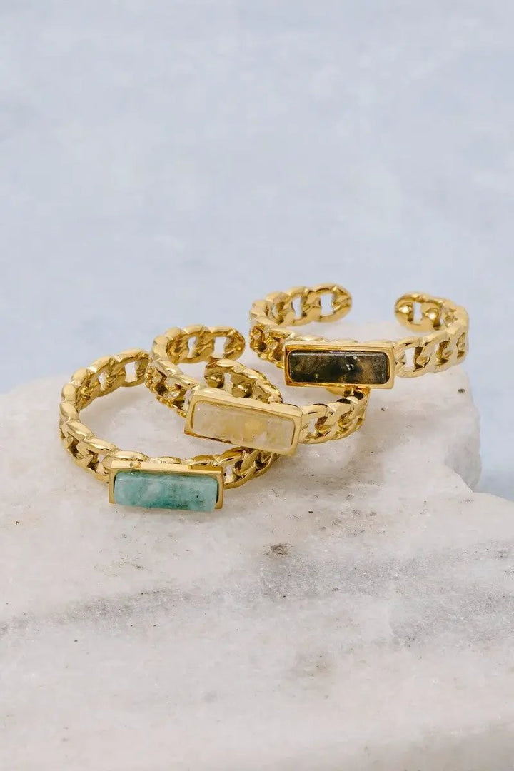 Stainless Steel Stone Chain Ring by Fame Accessories
