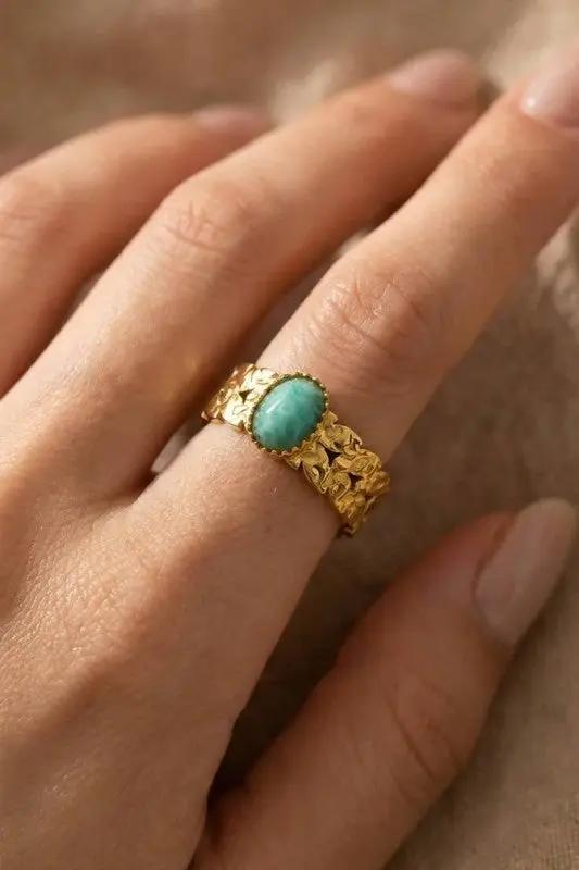Gold Dipped Stainless Steel Oval Stone Ring by Fame Accessories