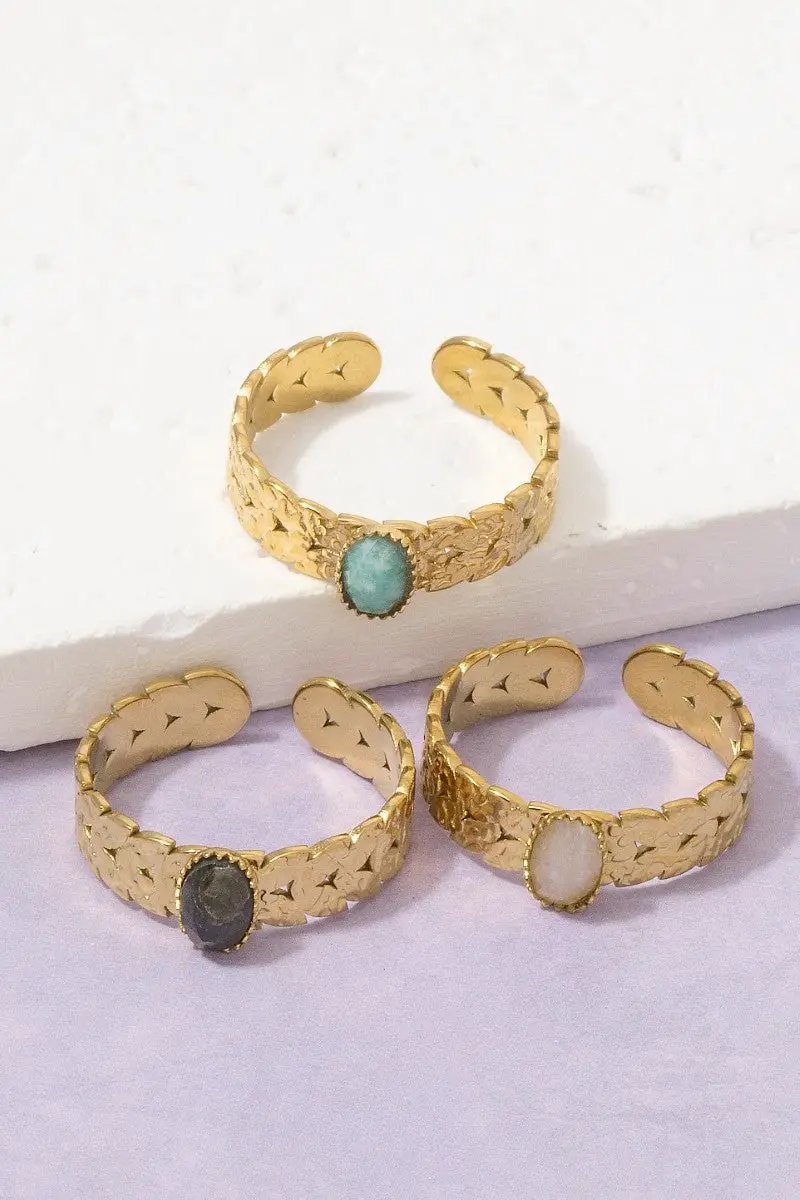 Gold Dipped Stainless Steel Oval Stone Ring by Fame Accessories
