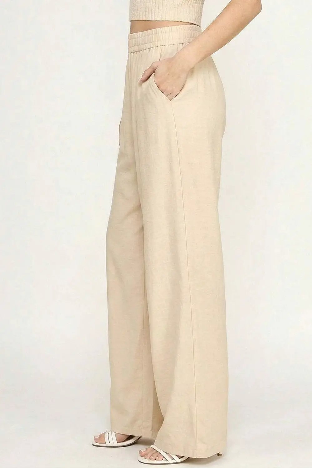 NEW MIX by TU / TRENDY U Pantalones de Lino de Pierna Ancha para Mujer - Pants