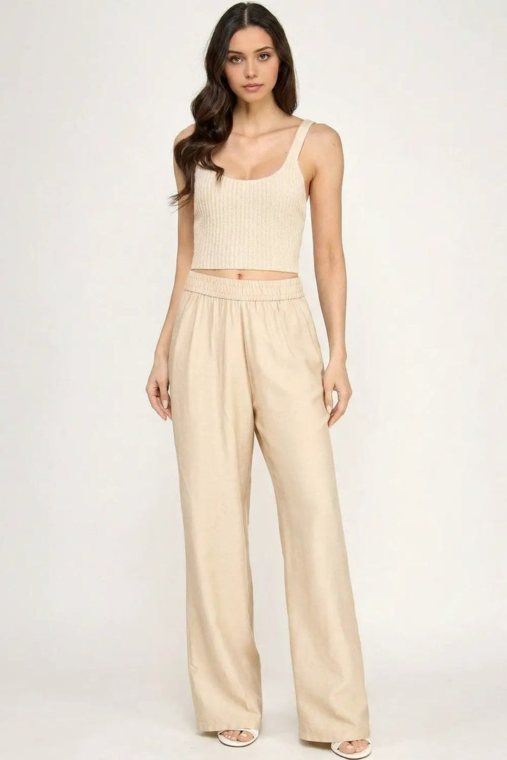 NEW MIX by TU / TRENDY U Pantalones de Lino de Pierna Ancha para Mujer - Pants
