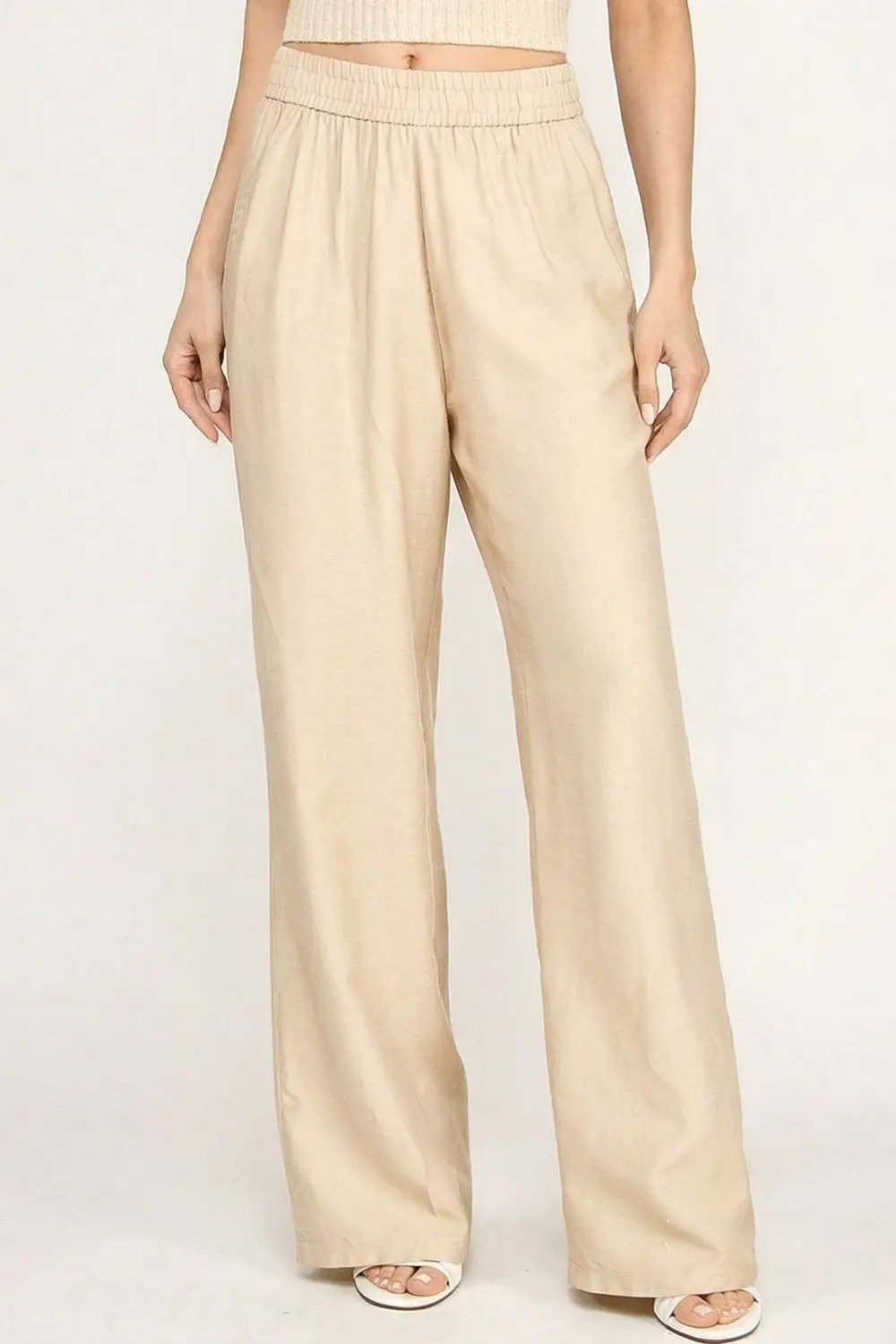 NEW MIX by TU / TRENDY U Pantalones de Lino de Pierna Ancha para Mujer - Pants
