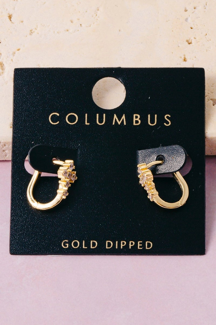 Arracadas Huggie de Doble Fila con Cristales Bañadas en Oro by Fame Accessories