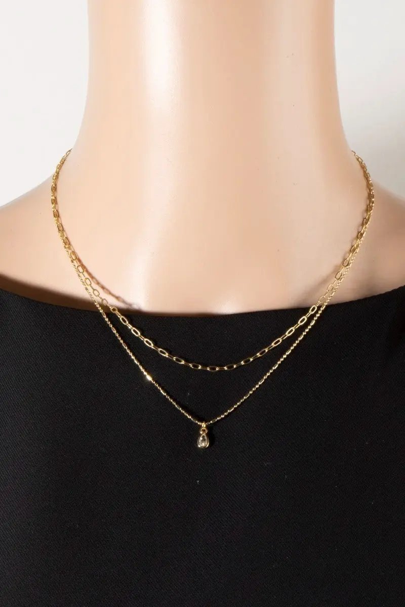 Collar de Cadena en Capas con Eslabones y Cuentas Bañado en Oro by Fame Accessories