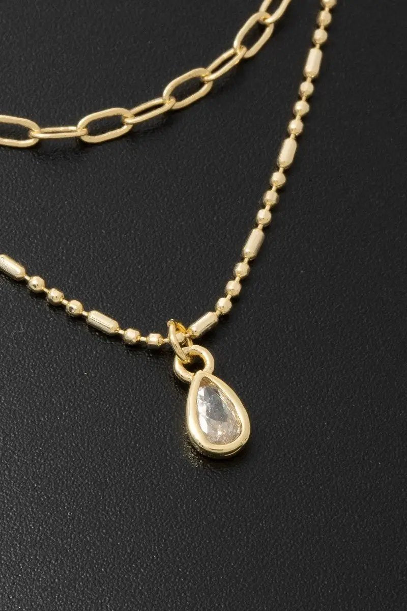 Collar de Cadena en Capas con Eslabones y Cuentas Bañado en Oro by Fame Accessories