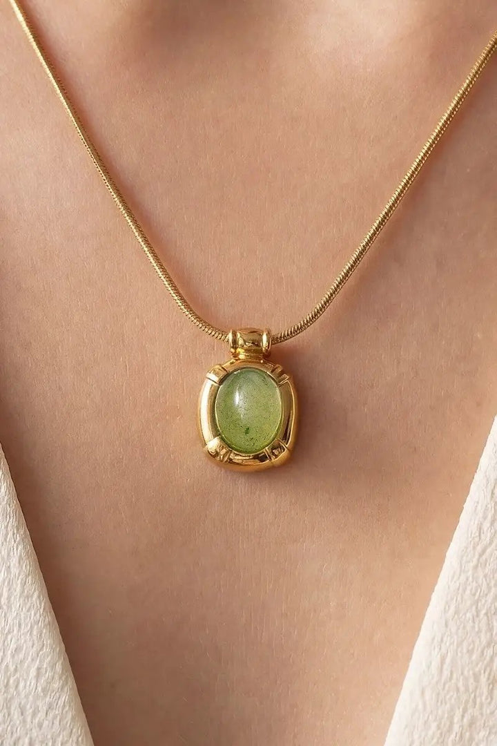 Snake Chain Gold Bezel Stone Pendant Necklace by Fame Accessories